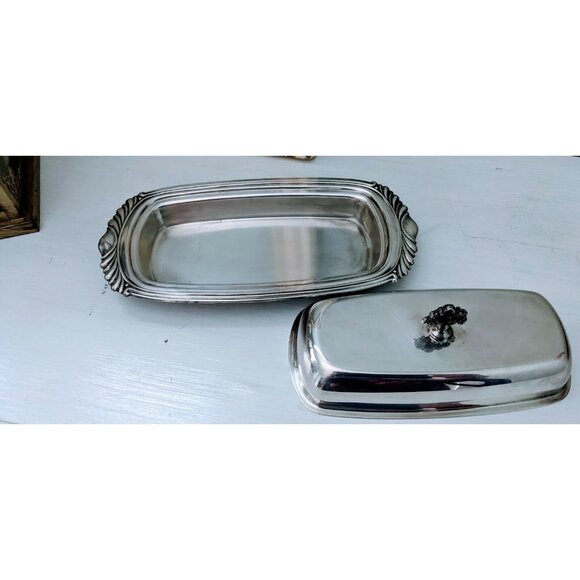 Vintage Wm A Rogers Silver Plated Butter Dish with Lid 9" Oval 1960s 70s - Picture 4 of 7